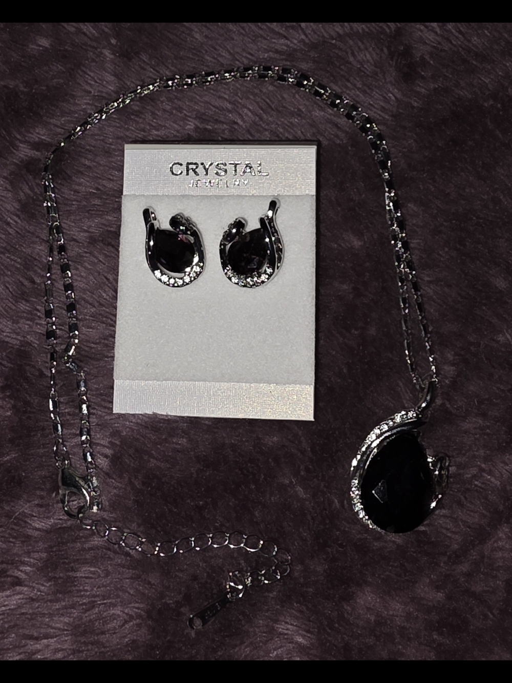 Purple Teardrop Pendant Necklace and Earrings Set